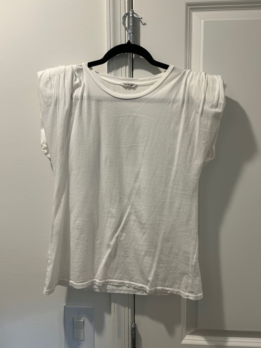 Women's White Short-Sleeve Padded-Shoulder Tee